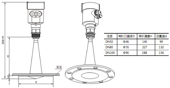 液氨罐雷達液位計RD709外形尺寸圖